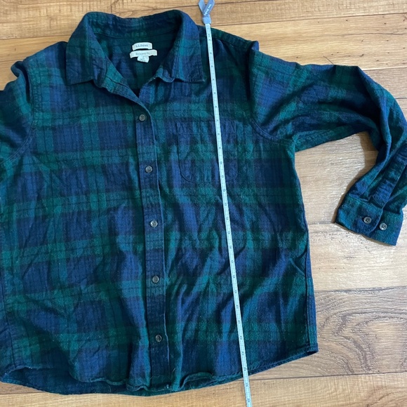Women's L.L. Bean Scotch Plaid Green Blue Flannel Relaxed Fit Size Large Petite - Picture 11 of 11